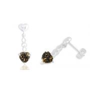 Heart SHaped Smoky Quartz Drop Earrings Sterling Silver