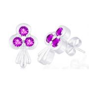 Round Cut Amethyst Three Stone Earrings Sterling Silver
