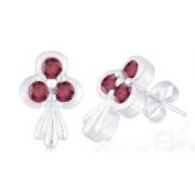 Round Cut Garnet Three Stone Earrings Sterling Silver