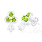 Round Cut Peridot Three Stone Earrings Sterling Silver