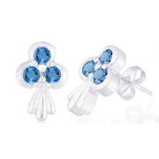Round Cut London Blue Topaz Three-Stone Earrings Sterling Silver