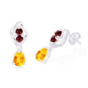 Pear Round Cut Citrine Garnet Drop Earrings Sterling Silver