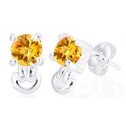 Round Cut Citrine Earrings Sterling Silver