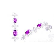 Oval Cut Amethyst Drop Earrings Sterling Silver