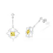 Princess Cut Citrine Dangling Earrings Sterling Silver