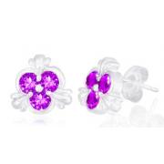 Round Cut Amethyst Three Stone Earrings Sterling Silver