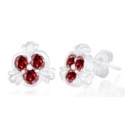 Round Cut Garnet Three Stone Earrings Sterling Silver