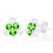 Round Cut Peridot Three Stone Earrings Sterling Silver