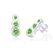 Round Cut Peridot Three Stone Drop Earrings Sterling Silver