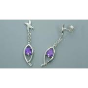Pear Cut Amethyst Dangling Earrings Sterling Silver