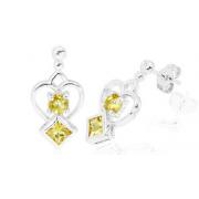 Round Princess Cut Citrine Drop Earrings Sterling Silver
