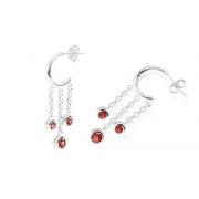 Round Cut Garnet Dangling J-hoop Earrings Sterling Silver