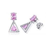 Oval Trillion Cut Pink Cz Drop Earrings Sterling Silver
