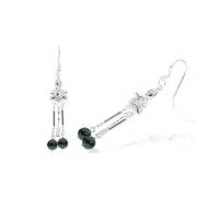 Round Hematite Bead Chandelier Earrings Sterling Silver