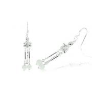 Round White Agate Bead Chandelier Earrings Sterling Silver
