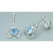 Round Cut Swiss Blue Topaz Dangling Earrings Sterling Silver