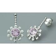 Round Cut Pink Cz Drop Earrings Sterling Silver