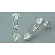 Round & Heart Cut White Cz Link Earrings Sterling Silver
