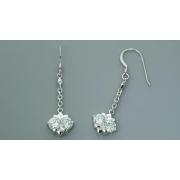 Round Cut White Cz Dangling Earrings Sterling Silver