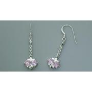 Round Cut Pink Cz Dangling Earrings Sterling Silver
