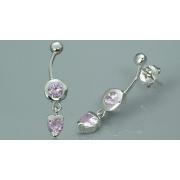 Round & Heart Cut Pink Cz Dangling Earrings Sterling Silver