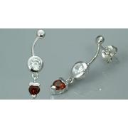 Heart Garnet Round White Cz Dangling Earrings Sterling Silver