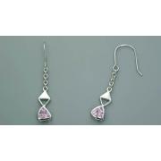 Trillion Cut Pink Cz Dangling Earrings Sterling Silver