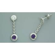 Round Cut Amethyst White Cz Dangling Earrings Sterling Silver