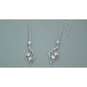 Round Cut Pink Cz Three Stone Dangling Earrings Sterling Silver