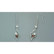 Round Cut Garnet & White Cz Three Stone Dangling Pendant Sterling Silver