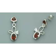 Multicut Garnet & White Cz Drop Earrings Sterling Silver