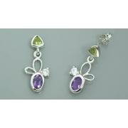 Multicut Peridot Amethyst White Cz Dangling Earrings Sterling Silver
