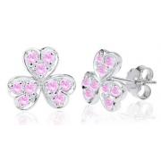 Round Cut Pink Cz Flower Heart Earrings Sterling Silver