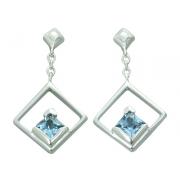 1.50 Ct.T.W. Genuine Princess Cut Swiss Blue Topaz in Pure Sterling Silver Earrings