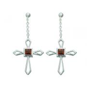 1.50 Ct.T.W. Genuine Princess Cut Garnet in Pure Sterling Silver Cross Earrings