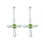 1.50 Ct.T.W. Genuine Princess Cut Peridot in Pure Sterling Silver Cross Earrings