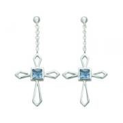 1.50 Ct.T.W. Genuine Princess Cut London Blue Topaz in Pure Sterling Silver Cross Earrings