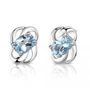 2.00 Ct.T.W. Genuine Oval Shape Swiss Blue Topaz in Pure Sterling Silver Earrings