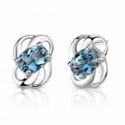 2.00 Ct.T.W. Genuine Oval Shape London Blue Topaz in Pure Sterling Silver Earrings
