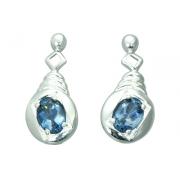 2.00 Ct.T.W. Genuine Oval Shape London Blue Topaz in Pure Sterling Silver Earrings