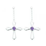 1.00 Ct.T.W. Genuine Round Amethyst in Pure Sterling Silver Cross Earrings
