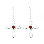 1.25 Ct.T.W. Genuine Round Garnet in Pure Sterling Silver Cross Earrings