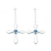 1.25 Ct.T.W. Genuine Round London Blue Topaz in Pure Sterling Silver Cross Earrings