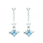 1.50 Ct.T.W. Genuine Princess Cut Swiss Blue Topaz in Pure Sterling Silver Earrings