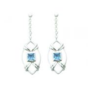 1.50 Ct.T.W. Genuine Princess Cut Swiss Blue Topaz in Pure Sterling Silver Earrings
