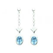 2.00 Ct.T.W. Genuine Oval Shape Swiss Blue Topaz in Pure Sterling Silver Earrings