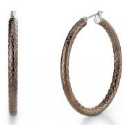 Metallic Brown Color Stainless Steel 30mm diameter Crisscross Pattern Hoop Earrings 