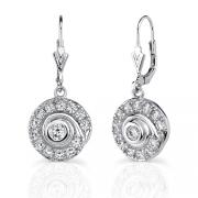 Classic Petite Swirl: Sterling Silver Bridal Style Swirl-shape Dangle Lever-back Earrings with CZ Diamonds