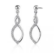 Classic Trendsetter: Sterling Silver Designer Inspired Open-work Modern Twirled Teardrop Post Earrings with CZ Diamonds