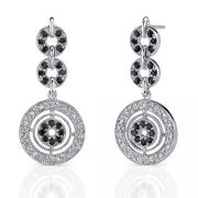 Ultra Elegant: Sterling Silver Celebrity Style Dangle post Earrings with Black Sapphire and CZ Diamonds